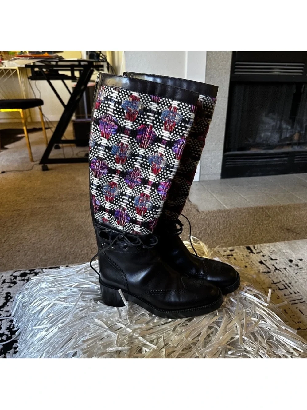 Chanel Tweed Leather Oxford Boots